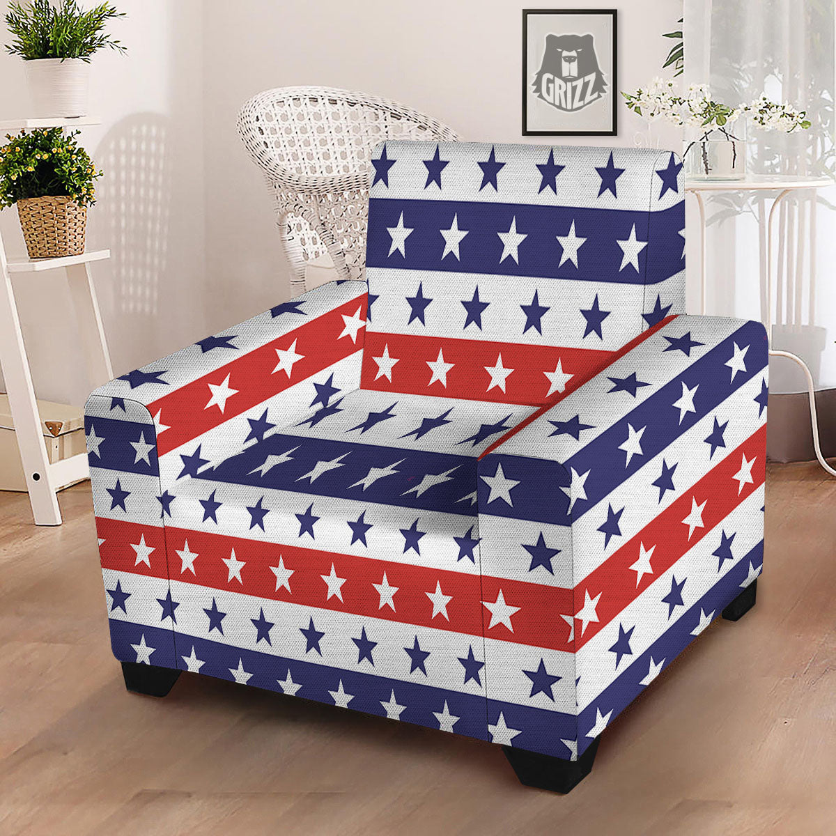 Star USA Patriotic Print Pattern Armchair Slipcover-grizzshop