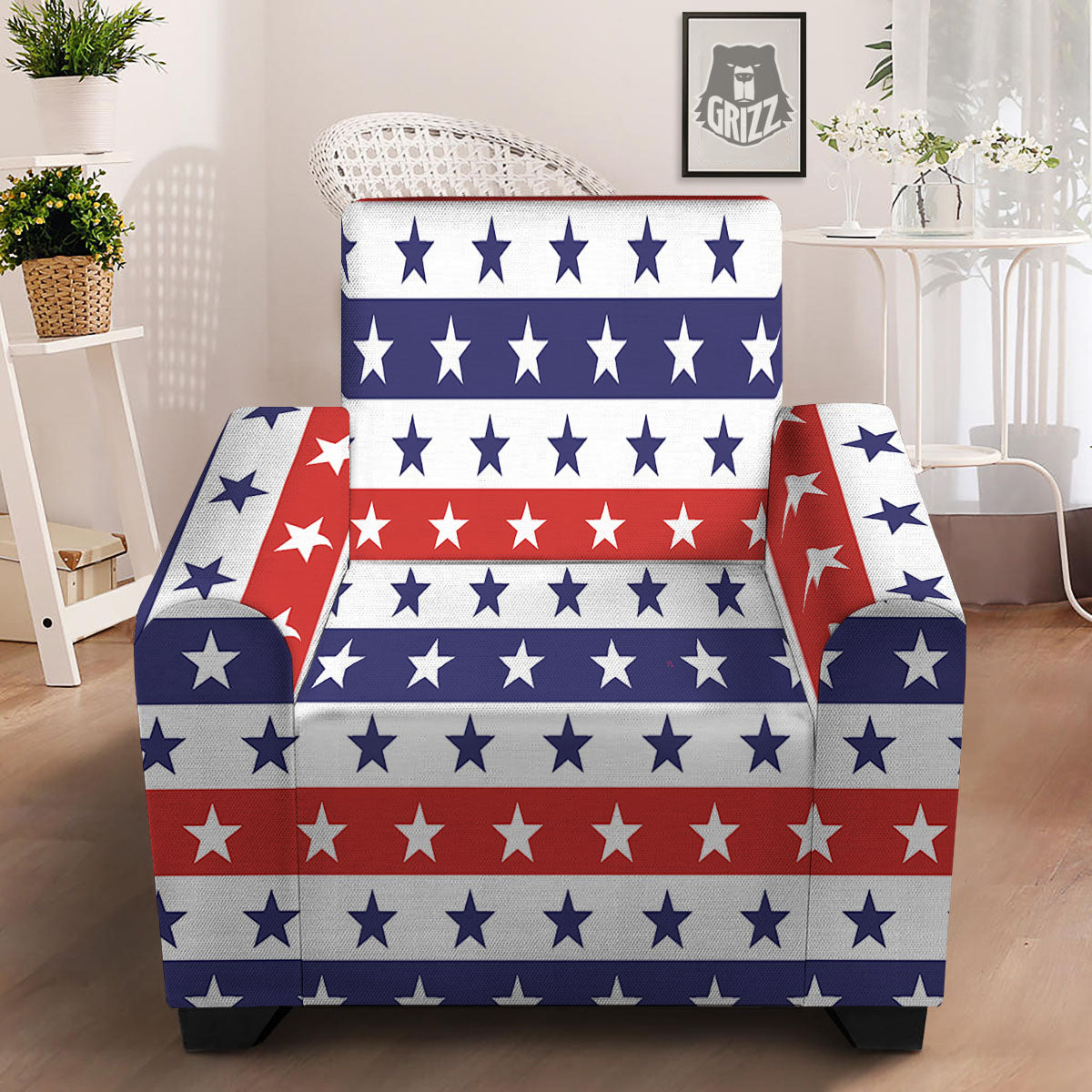 Star USA Patriotic Print Pattern Armchair Slipcover-grizzshop