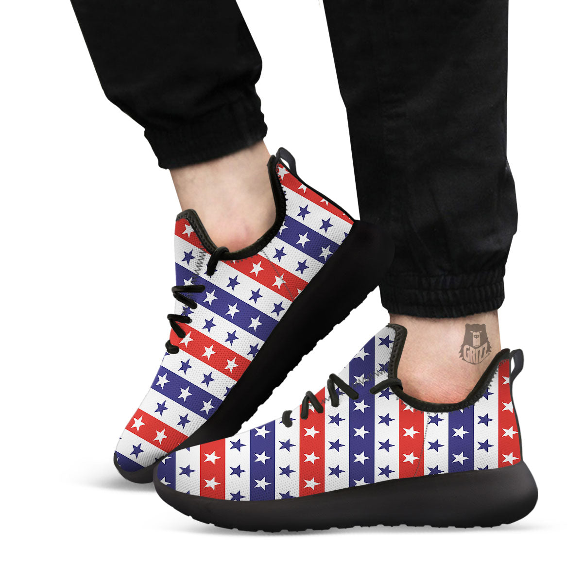 Star USA Patriotic Print Pattern Black Athletic Shoes-grizzshop