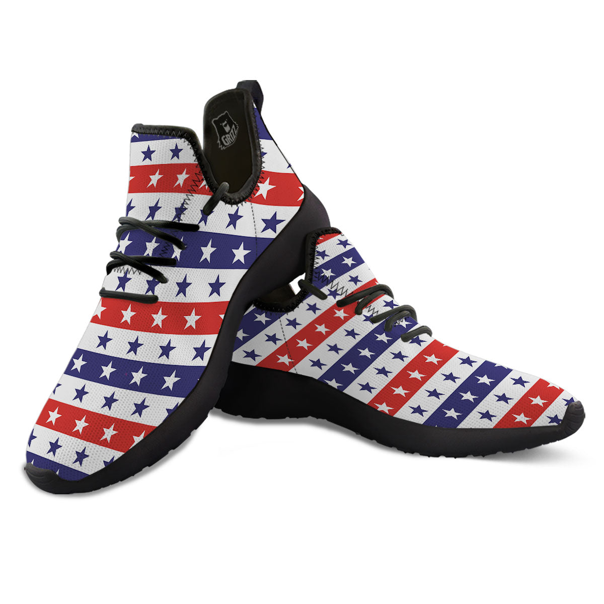 Star USA Patriotic Print Pattern Black Athletic Shoes-grizzshop