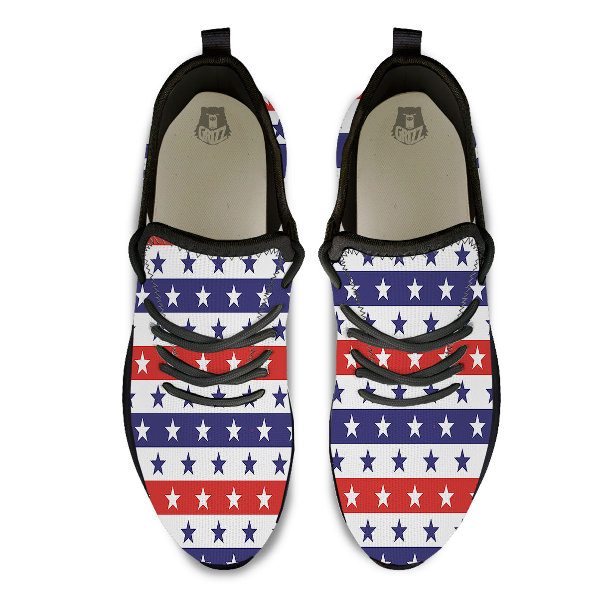 Star USA Patriotic Print Pattern Black Athletic Shoes-grizzshop