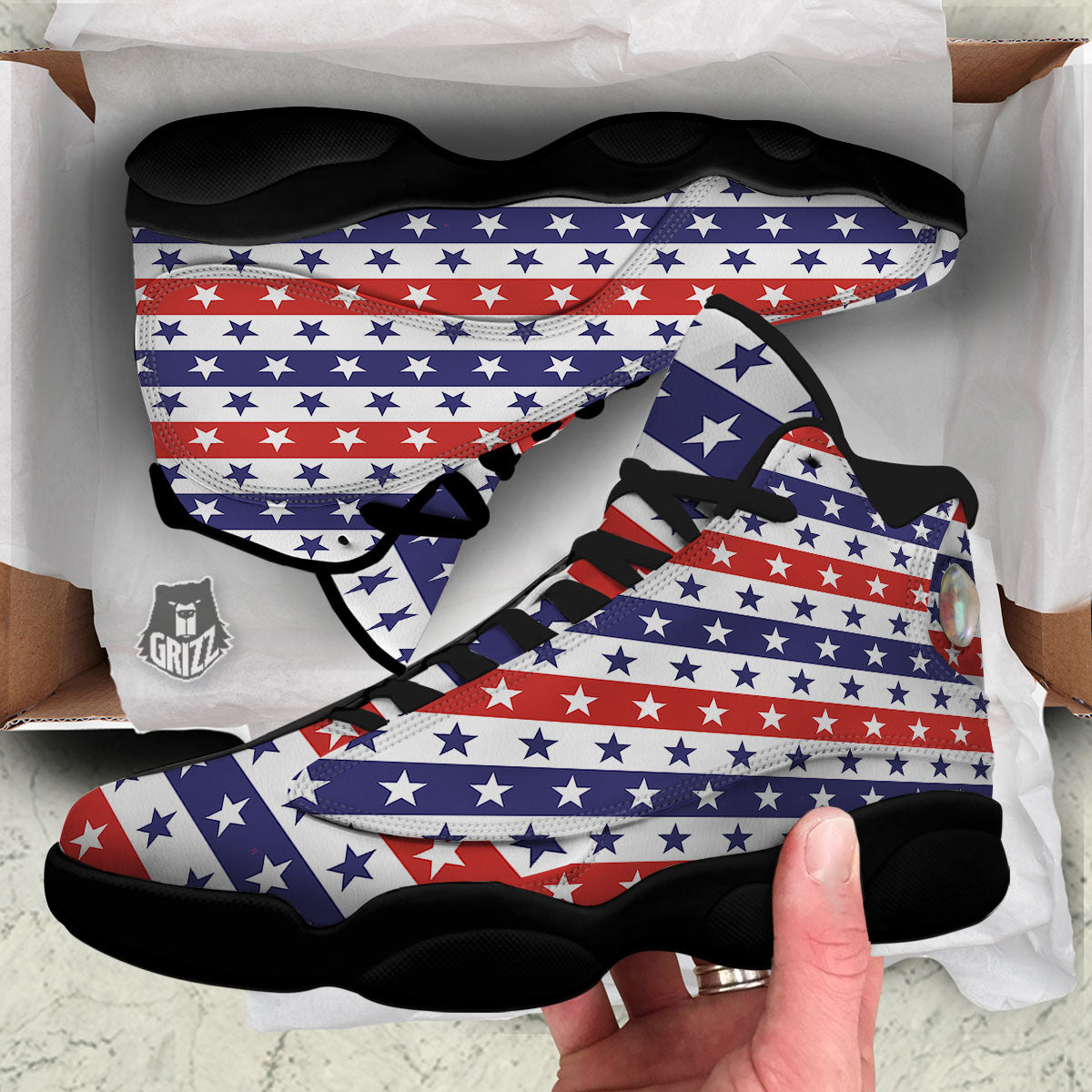 Star USA Patriotic Print Pattern Black Basketball Shoes-grizzshop