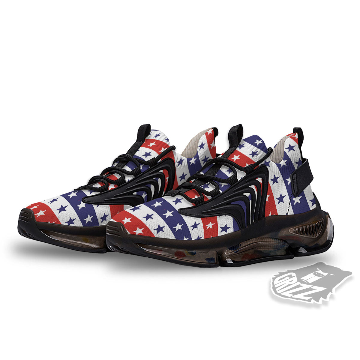 Star USA Patriotic Print Pattern Black Gym Shoes-grizzshop