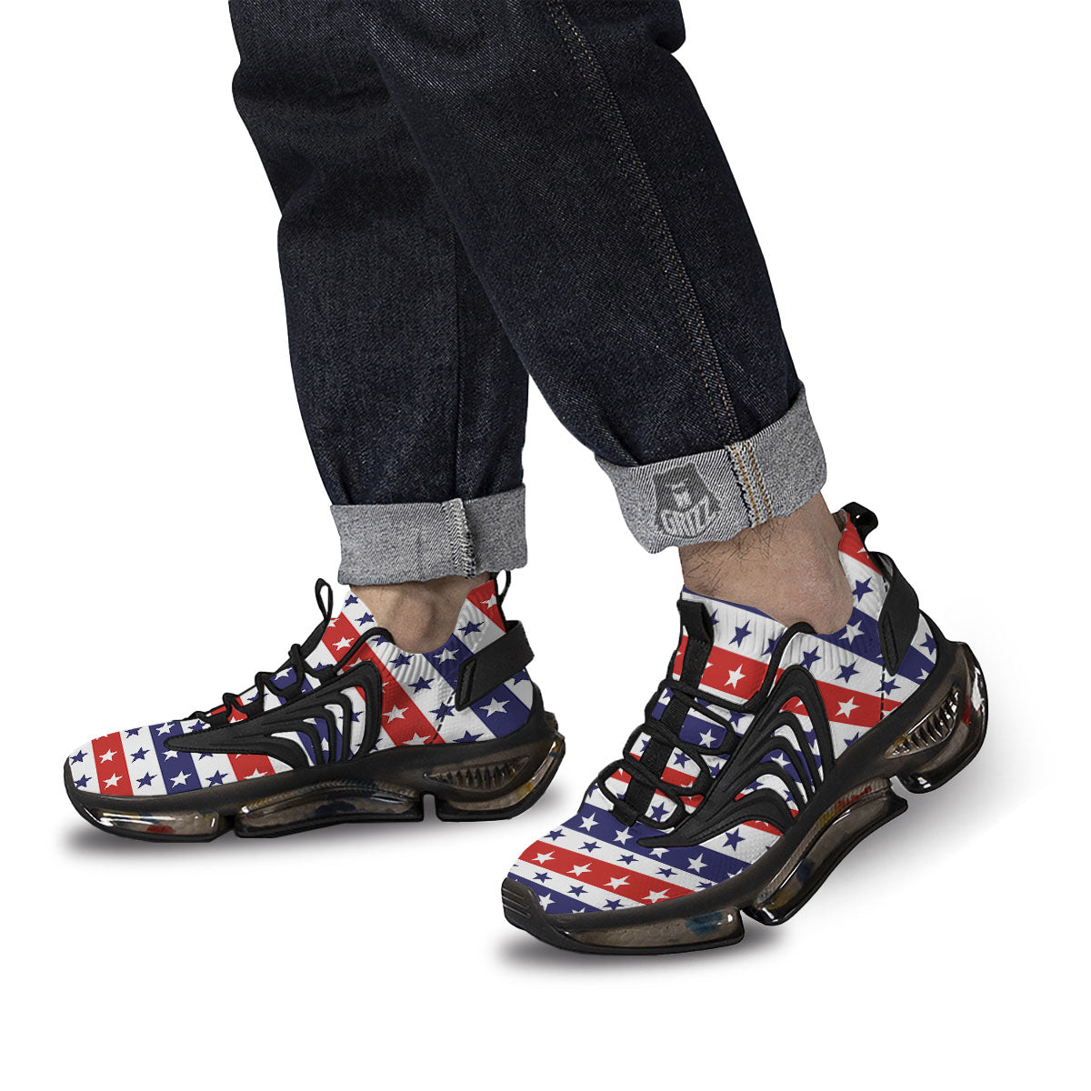 Star USA Patriotic Print Pattern Black Gym Shoes-grizzshop