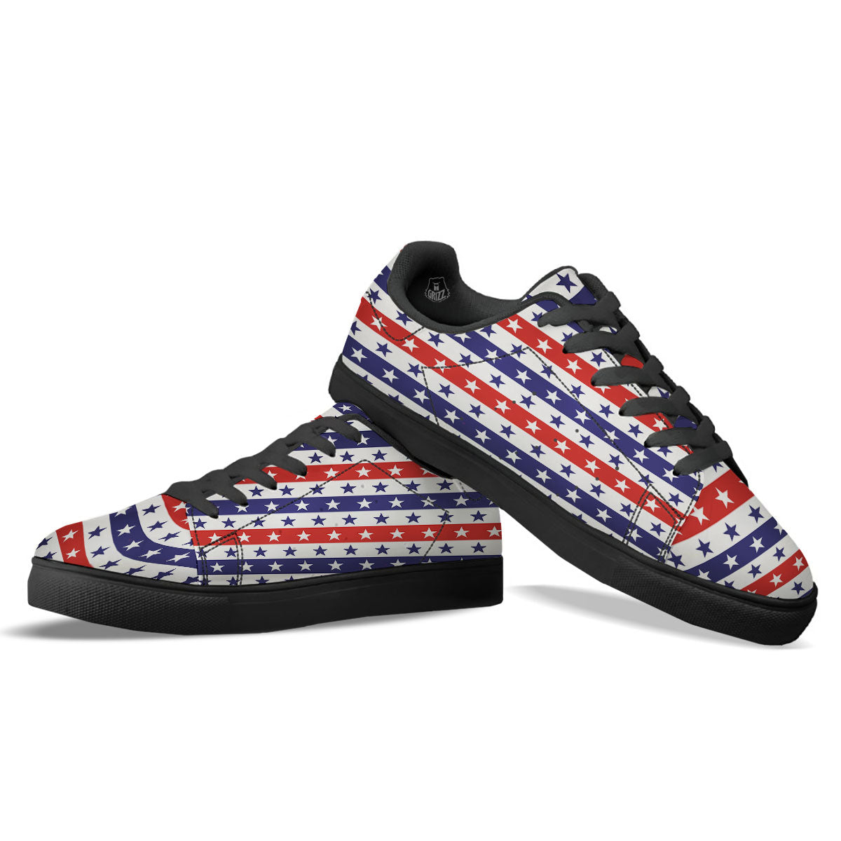 Star USA Patriotic Print Pattern Black Low Top Sneakers-grizzshop