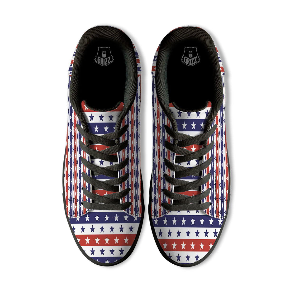 Star USA Patriotic Print Pattern Black Low Top Sneakers-grizzshop