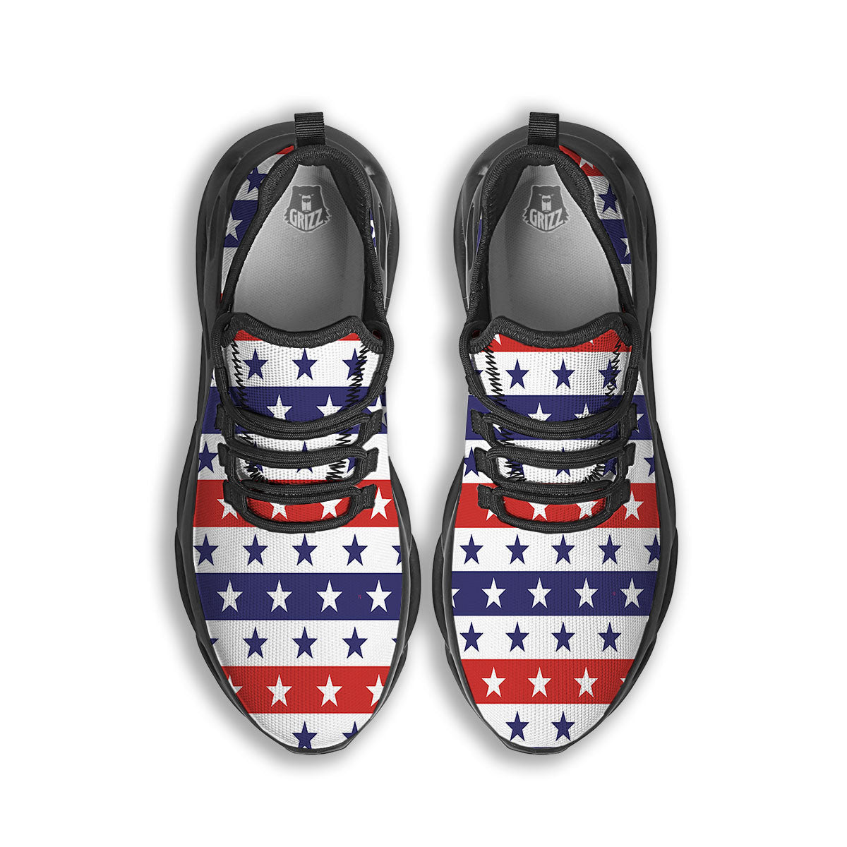 Star USA Patriotic Print Pattern Black Running Shoes-grizzshop