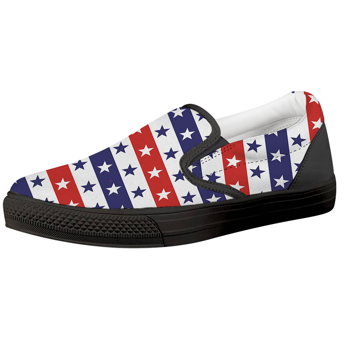 Star USA Patriotic Print Pattern Black Slip On Shoes-grizzshop