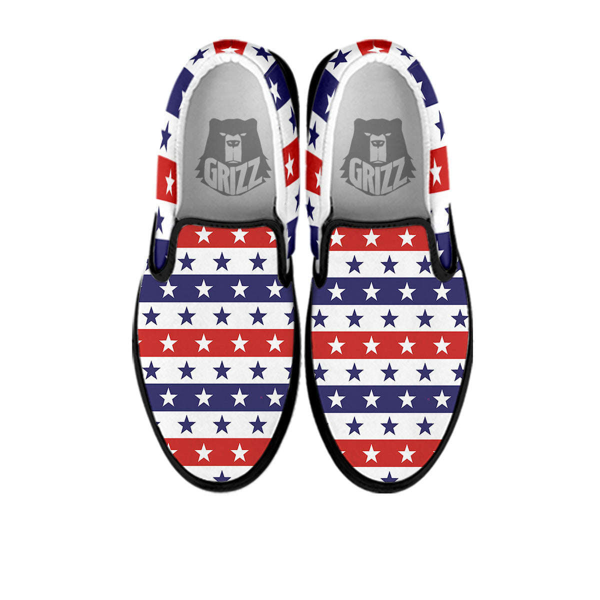 Star USA Patriotic Print Pattern Black Slip On Shoes-grizzshop