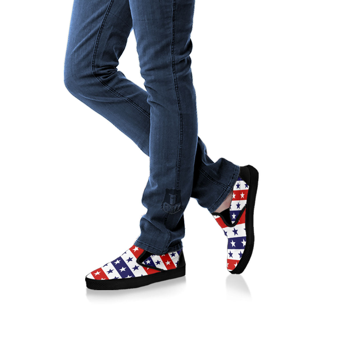 Star USA Patriotic Print Pattern Black Slip On Shoes-grizzshop