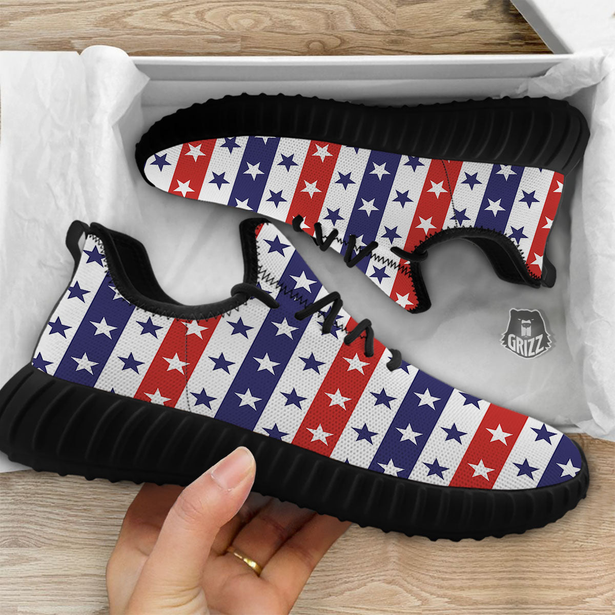 Star USA Patriotic Print Pattern Black Walking Shoes-grizzshop