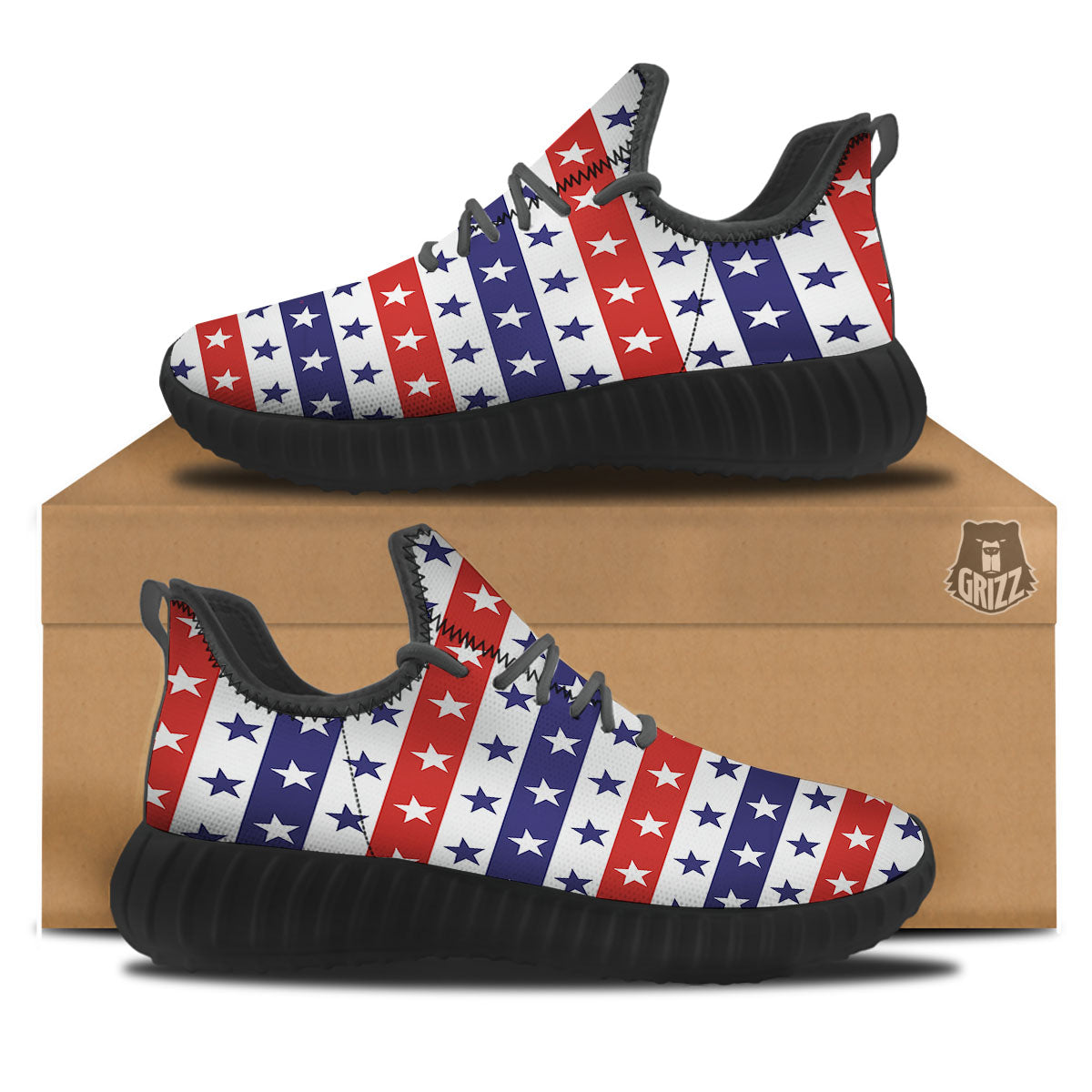 Star USA Patriotic Print Pattern Black Walking Shoes-grizzshop