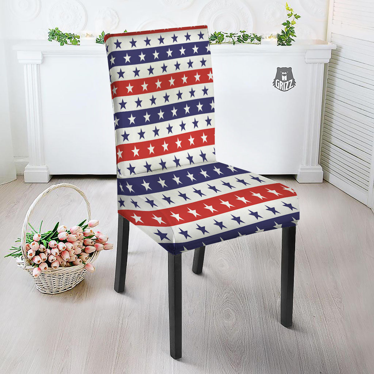 Star USA Patriotic Print Pattern Dining Chair Slipcover-grizzshop