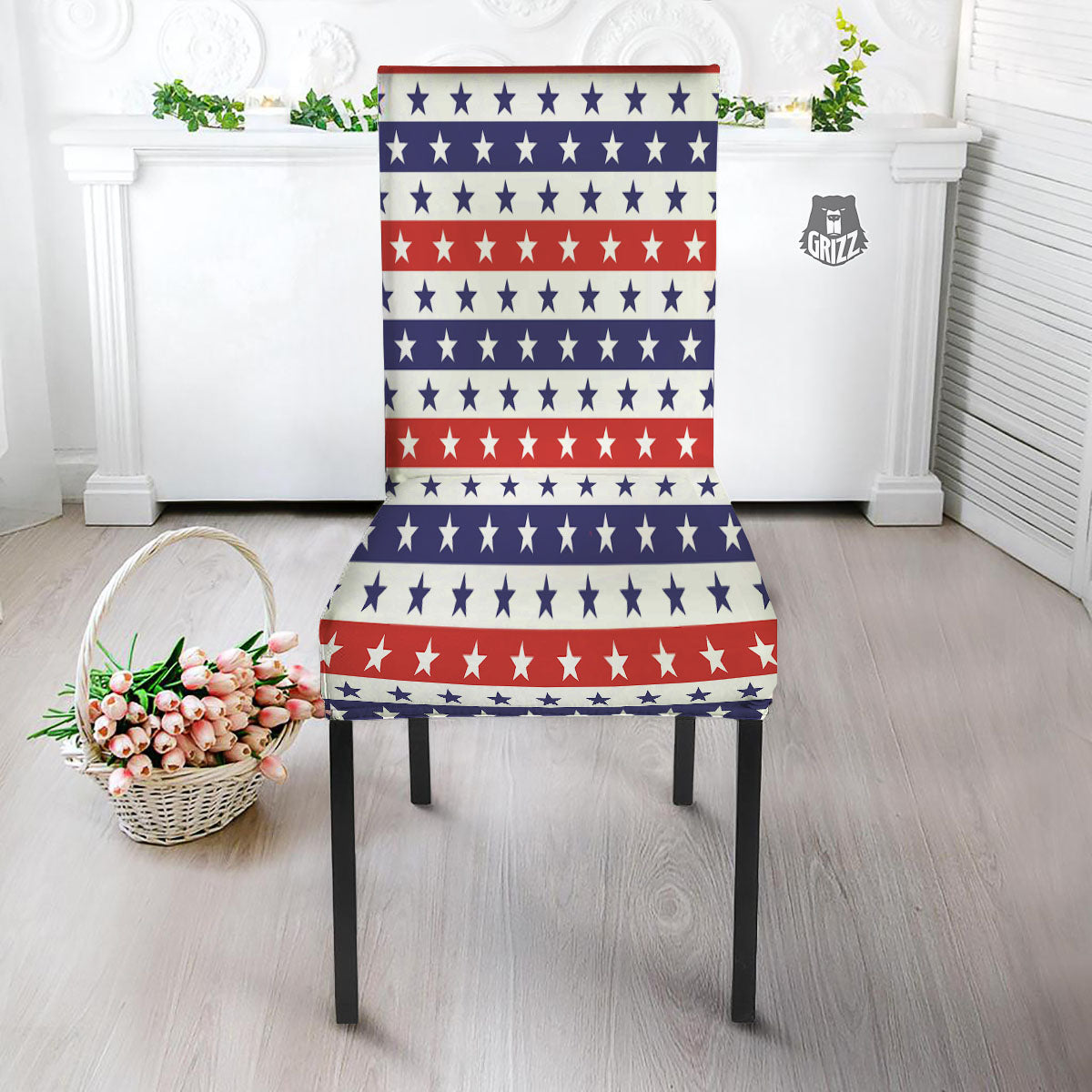 Star USA Patriotic Print Pattern Dining Chair Slipcover-grizzshop