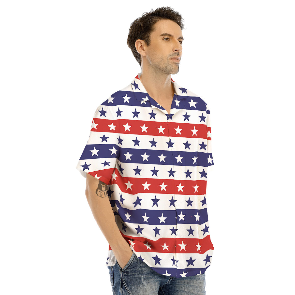 Star USA Patriotic Print Pattern Men's Hawaiian Shirt-grizzshop