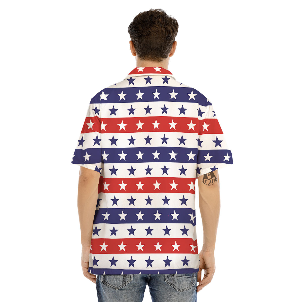 Star USA Patriotic Print Pattern Men's Hawaiian Shirt-grizzshop