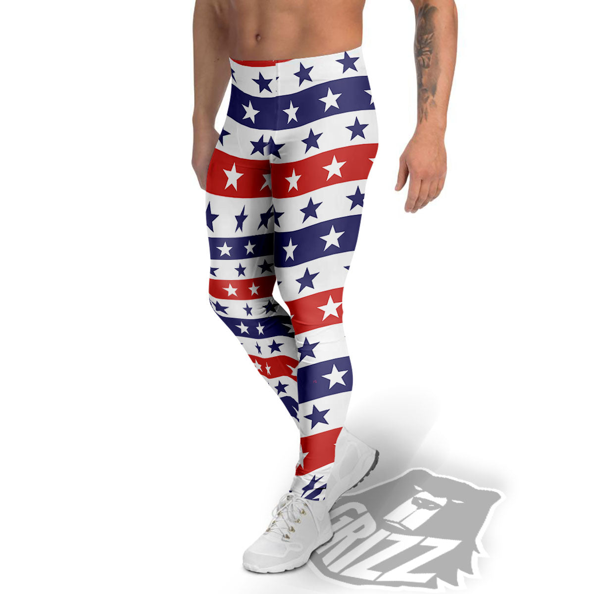 Star USA Patriotic Print Pattern Men's Leggings-grizzshop