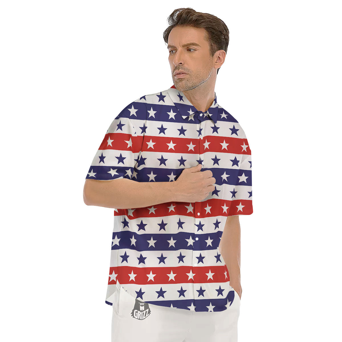 Star USA Patriotic Print Pattern Men's Short Sleeve Shirts-grizzshop