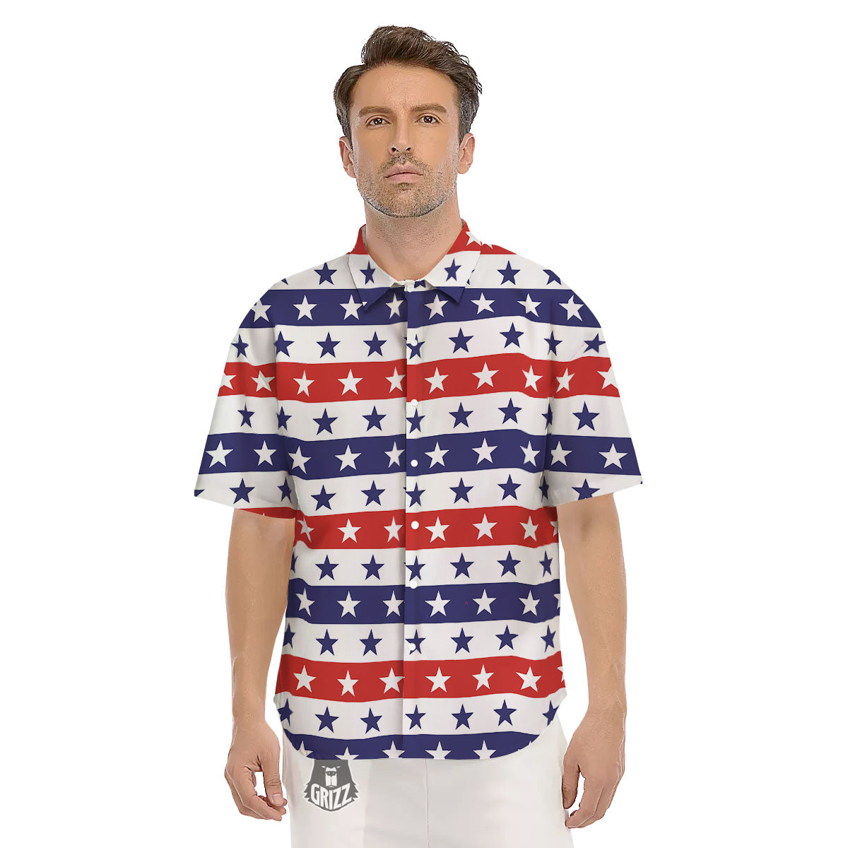 Star USA Patriotic Print Pattern Men's Short Sleeve Shirts-grizzshop