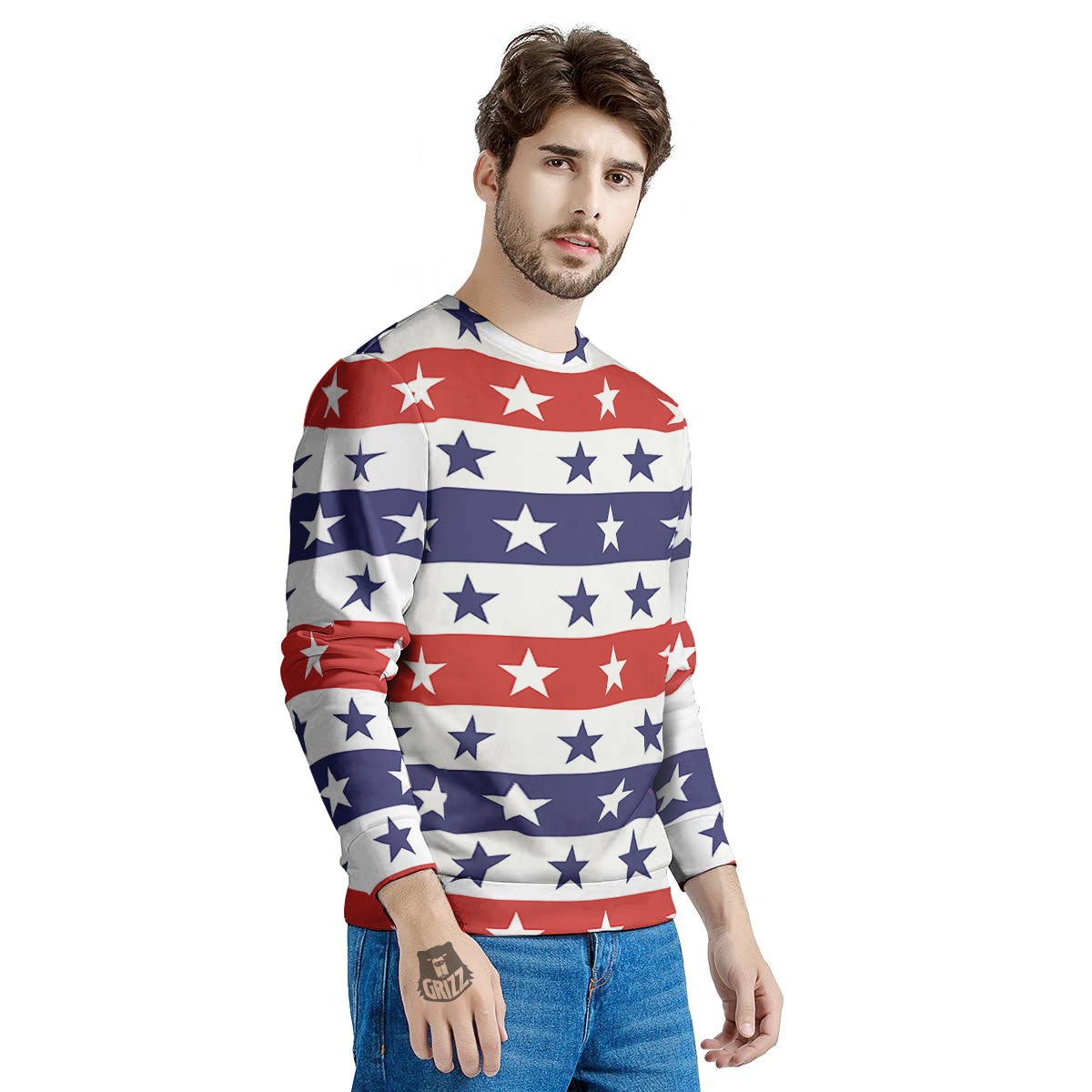 Star USA Patriotic Print Pattern Men's Sweatshirt-grizzshop