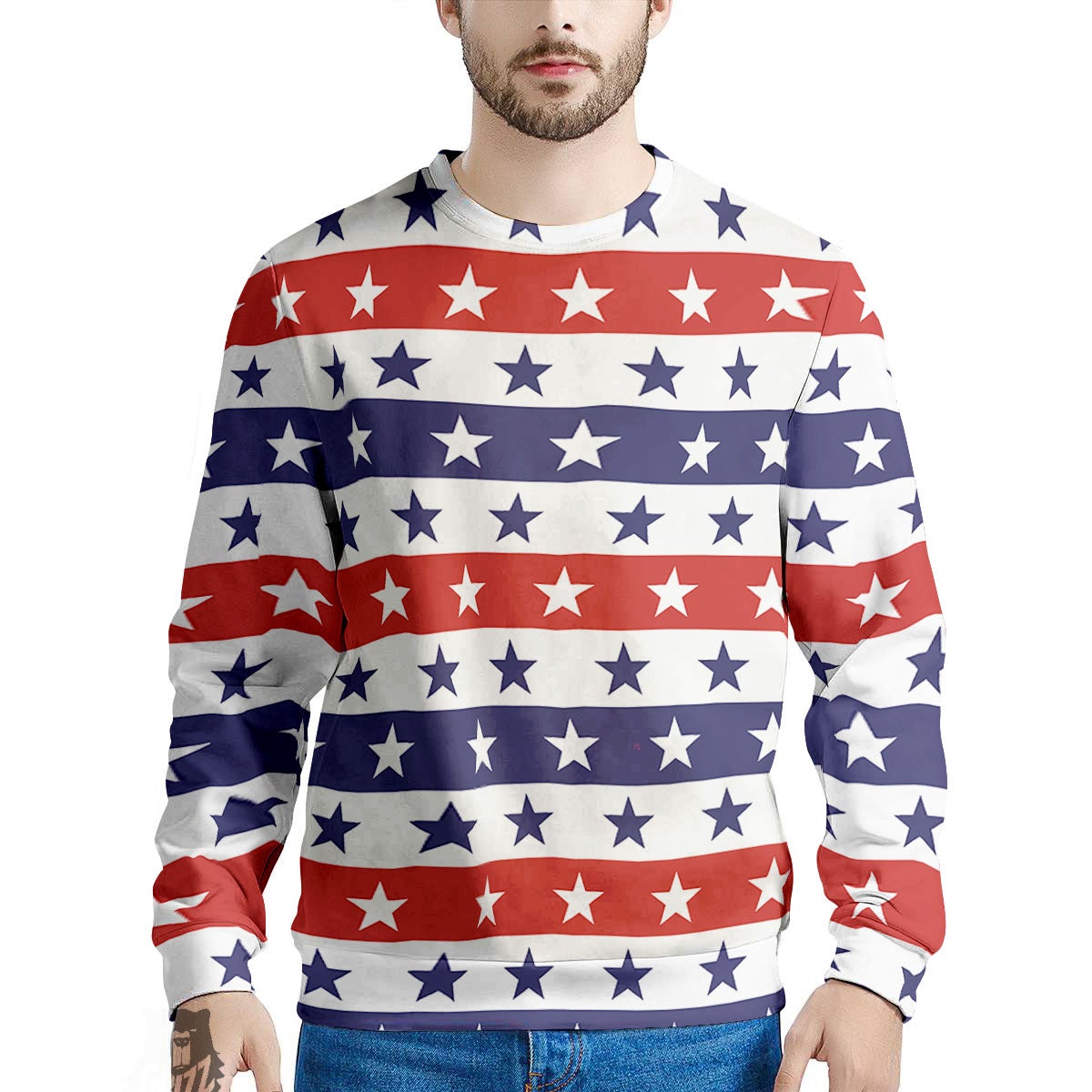 Star USA Patriotic Print Pattern Men's Sweatshirt-grizzshop