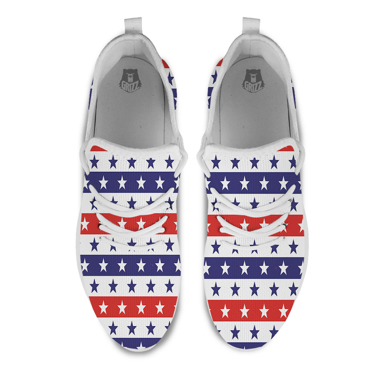 Star USA Patriotic Print Pattern White Athletic Shoes-grizzshop