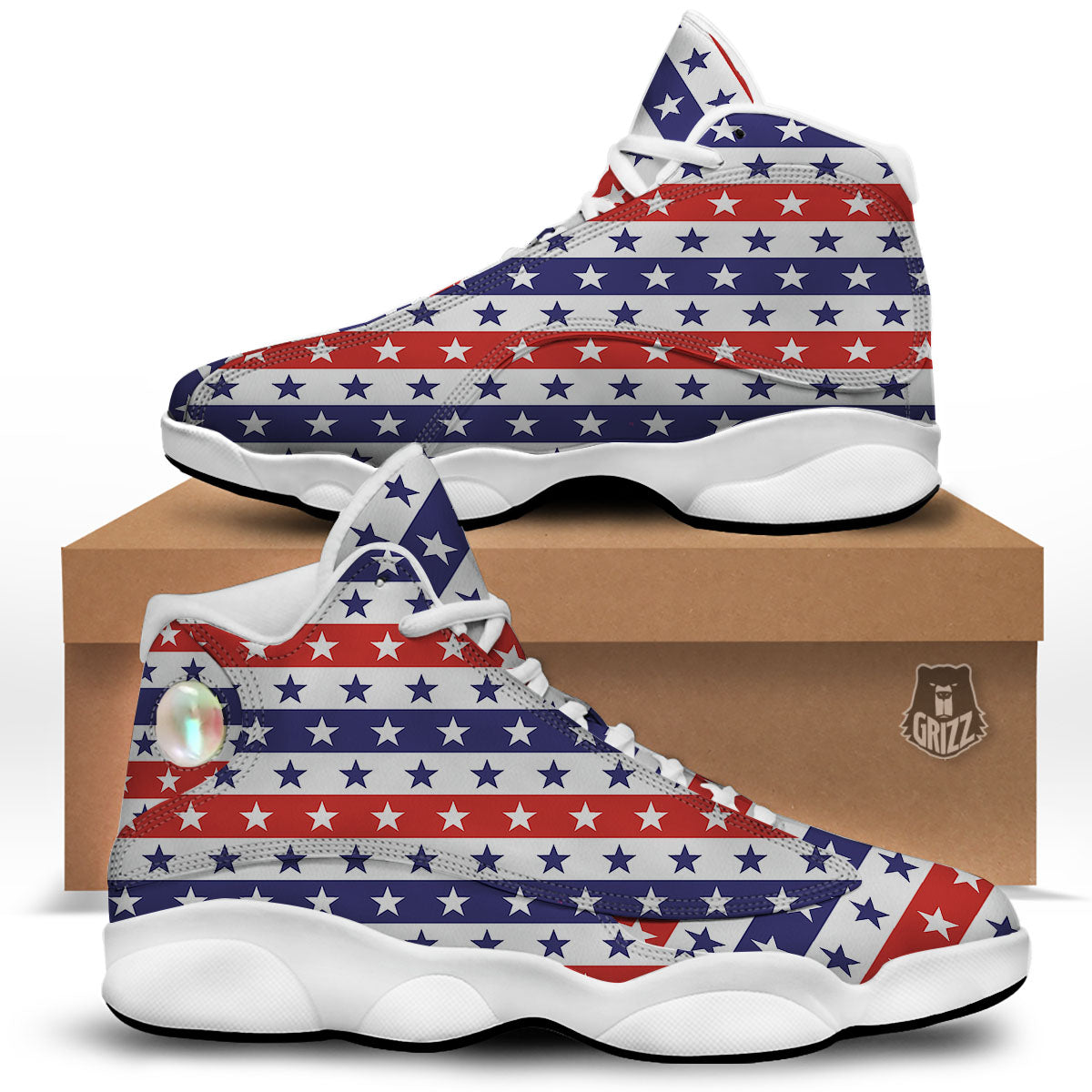 Star USA Patriotic Print Pattern White Basketball Shoes-grizzshop