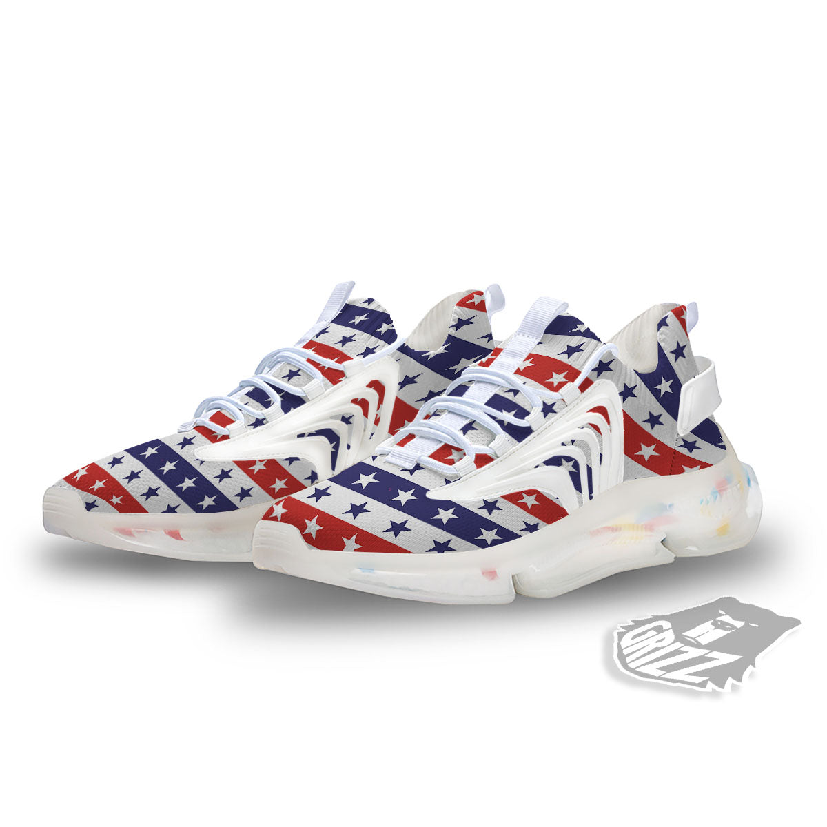 Star USA Patriotic Print Pattern White Gym Shoes-grizzshop