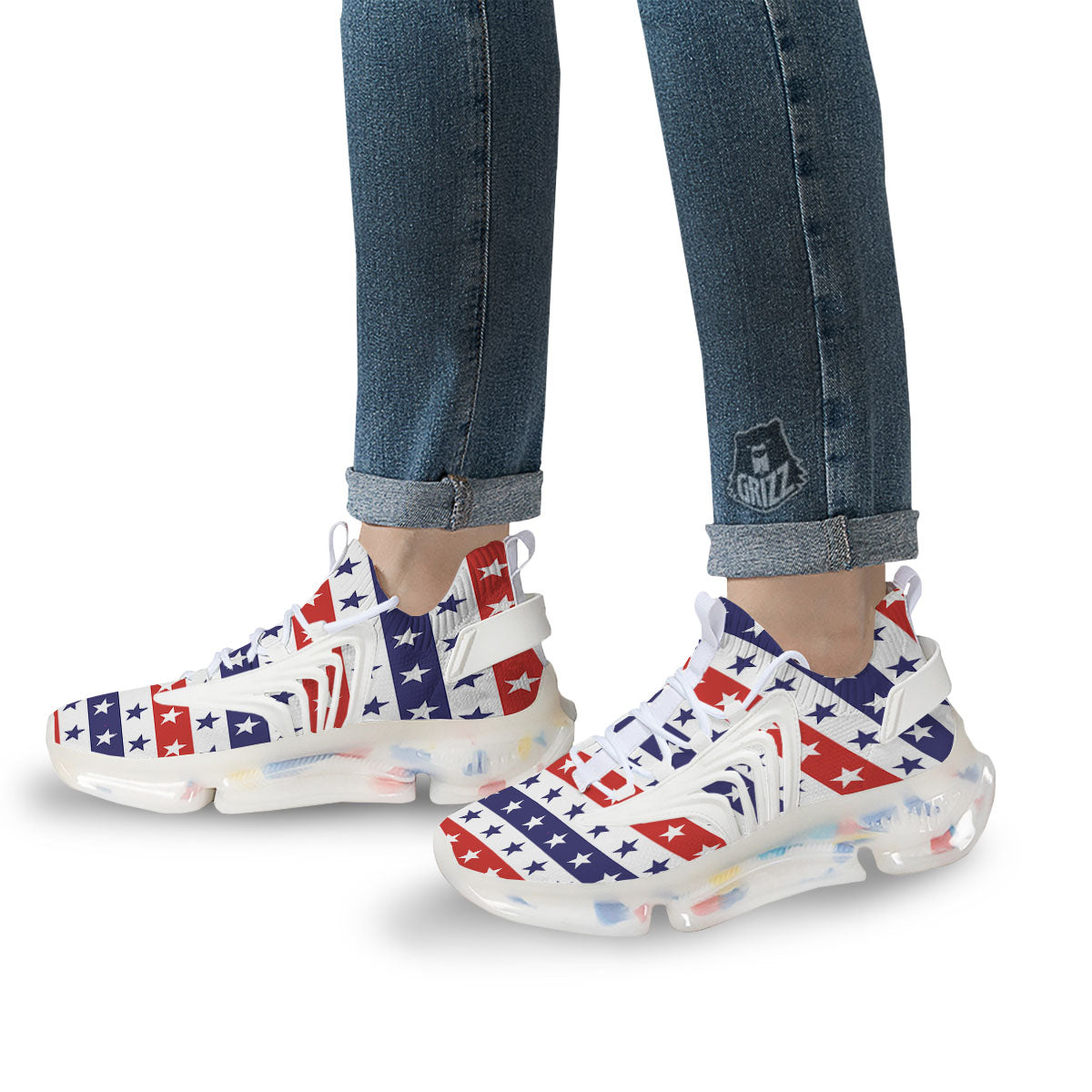 Star USA Patriotic Print Pattern White Gym Shoes-grizzshop