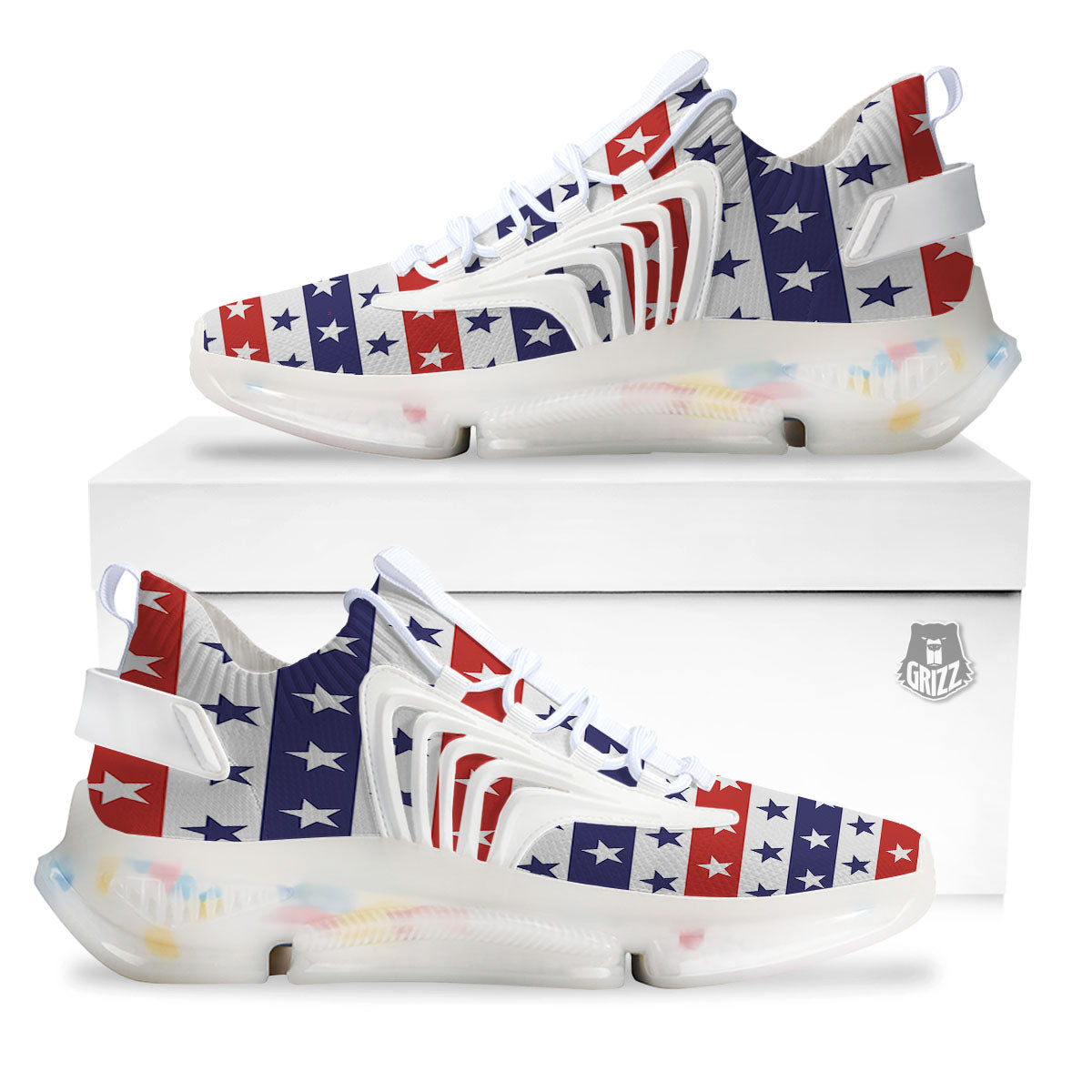 Star USA Patriotic Print Pattern White Gym Shoes-grizzshop