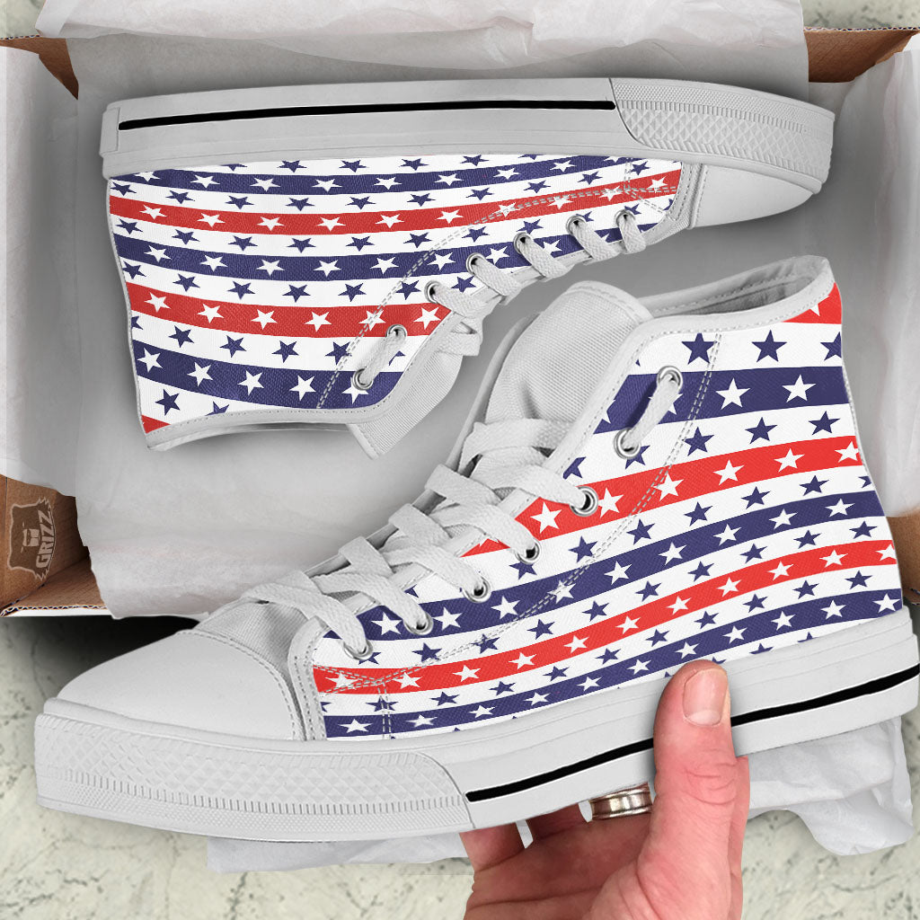 Star USA Patriotic Print Pattern White High Top Shoes-grizzshop