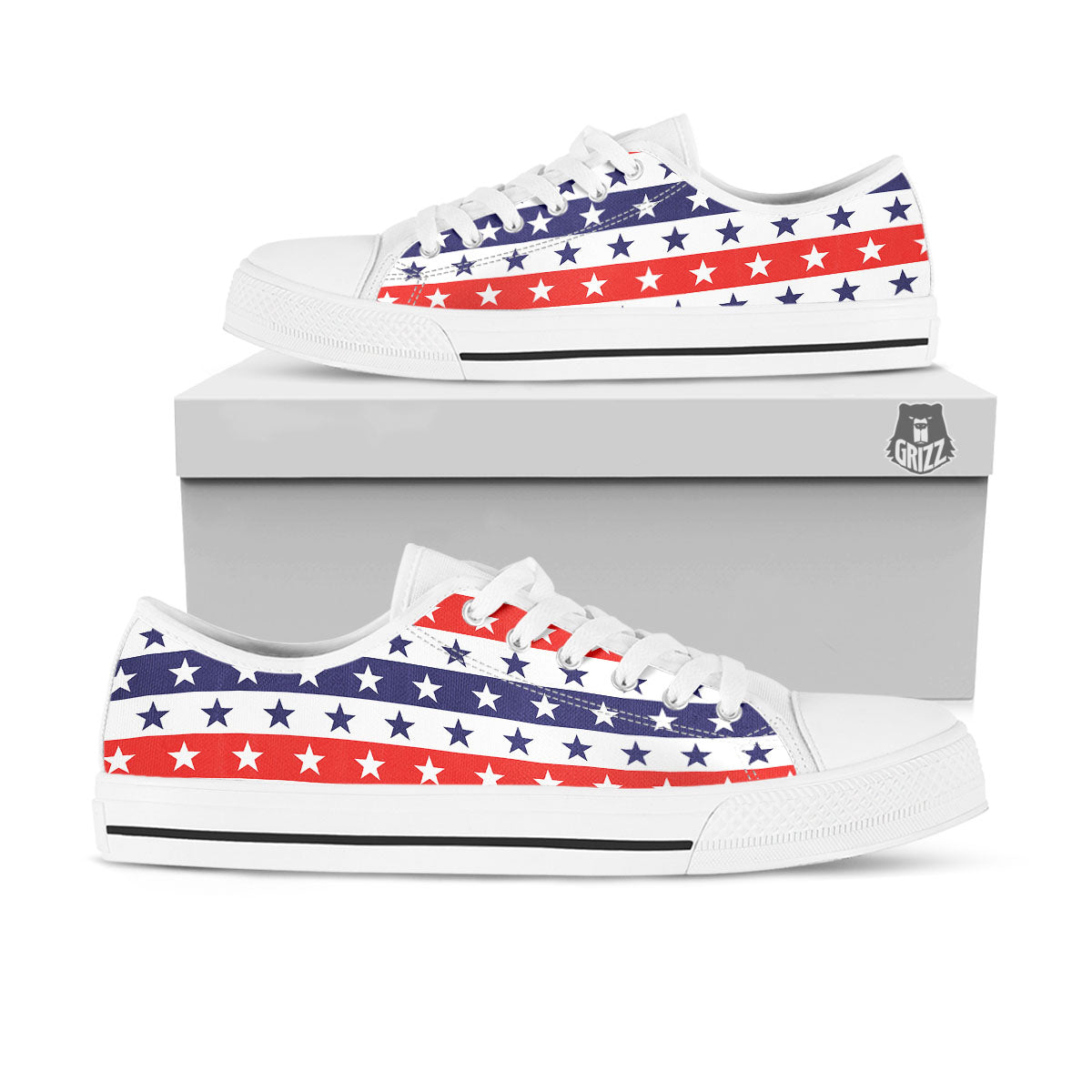 Star USA Patriotic Print Pattern White Low Top Shoes-grizzshop