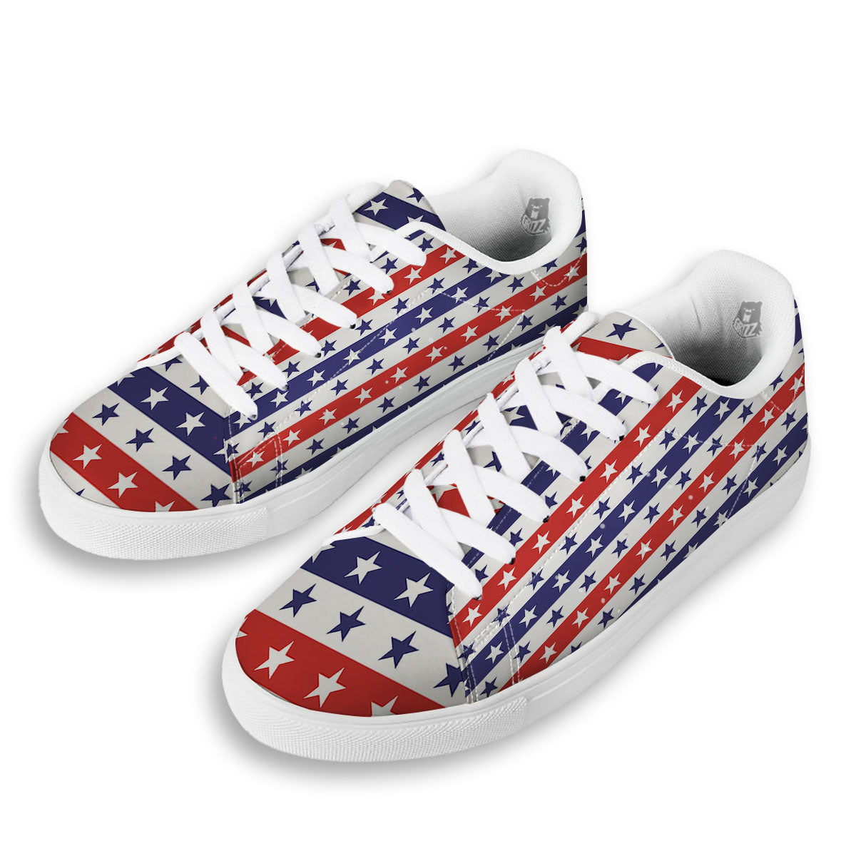 Star USA Patriotic Print Pattern White Low Top Sneakers-grizzshop