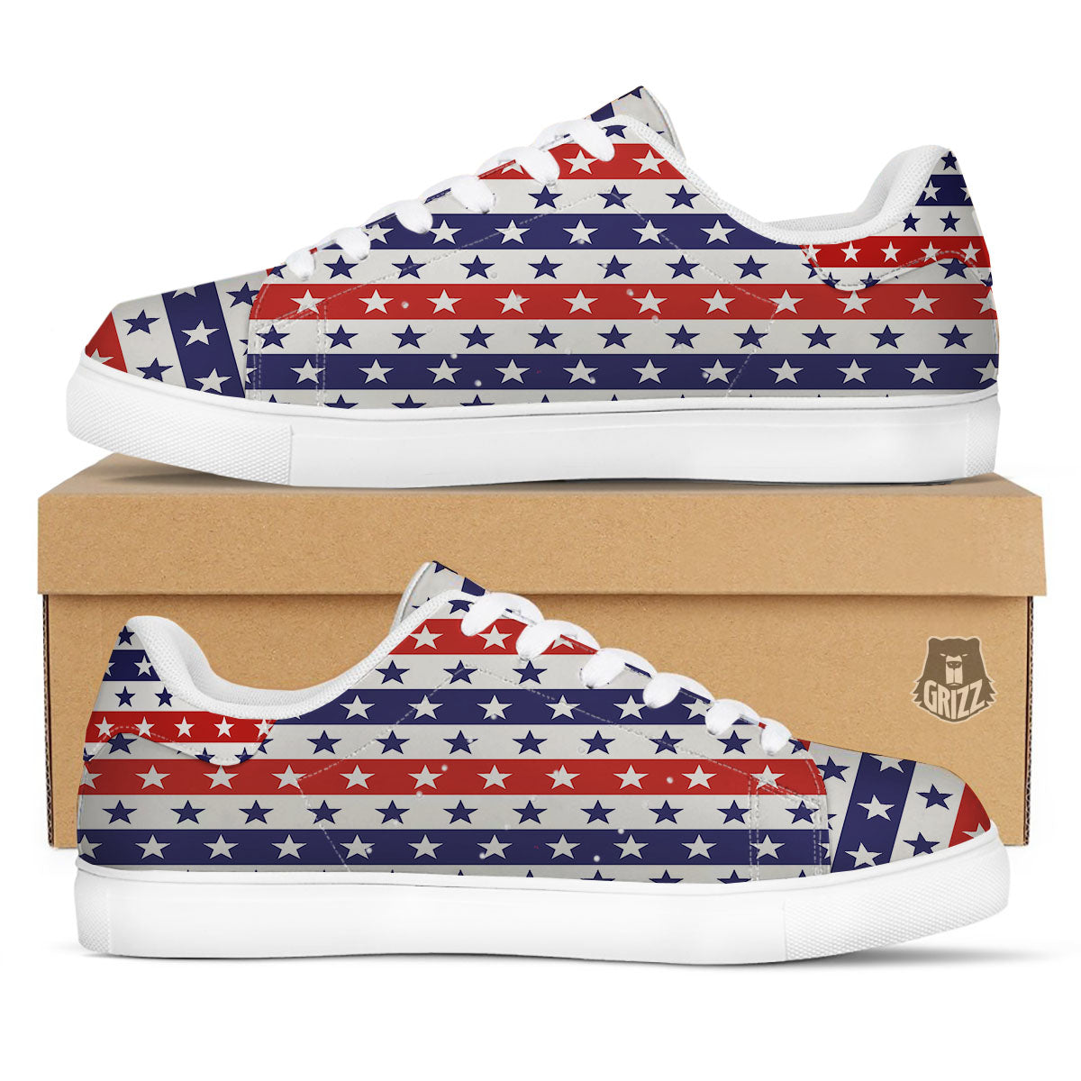 Star USA Patriotic Print Pattern White Low Top Sneakers-grizzshop