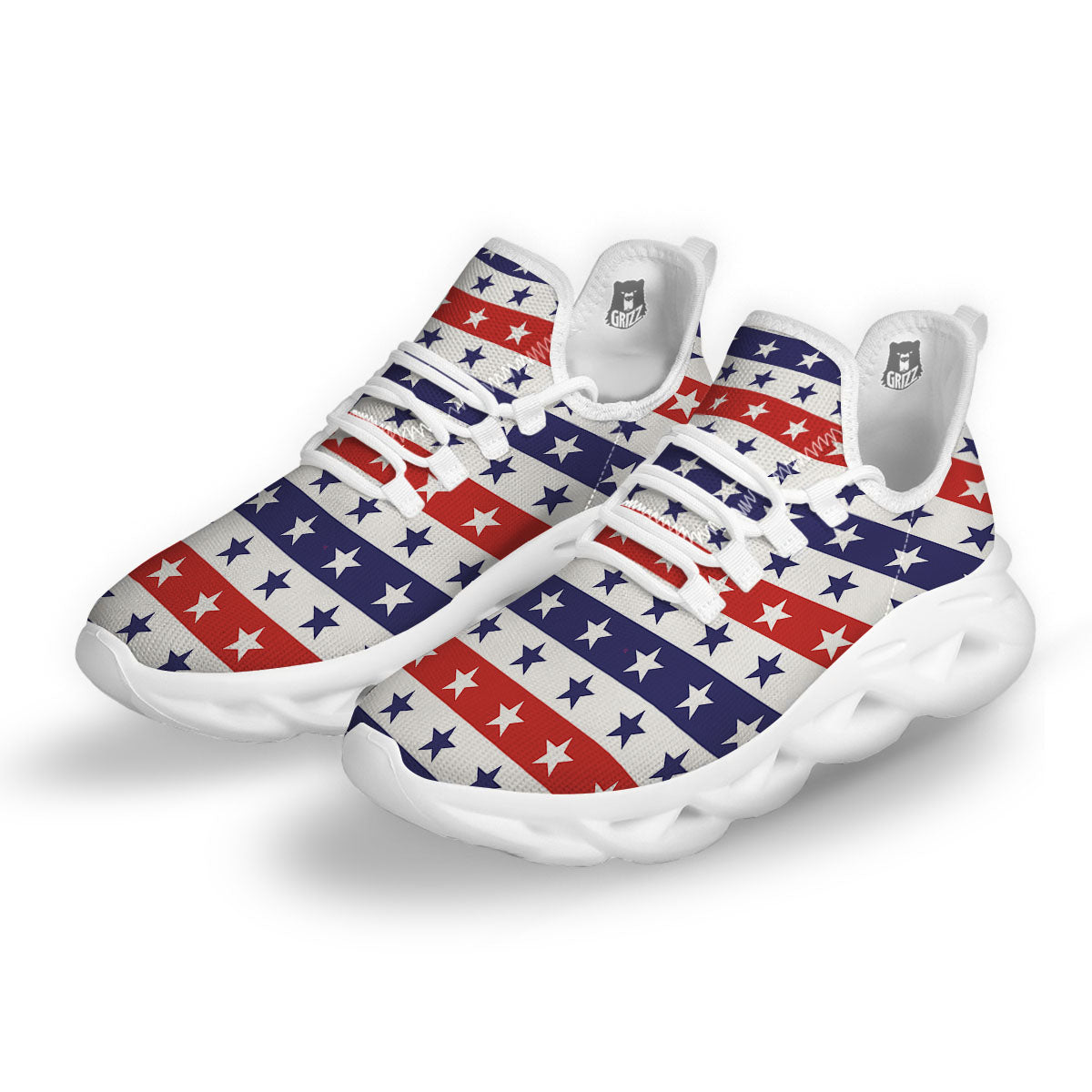 Star USA Patriotic Print Pattern White Running Shoes-grizzshop