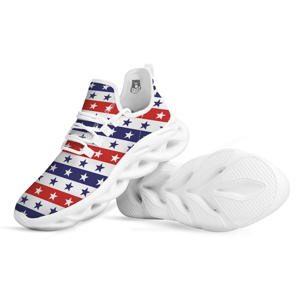 Star USA Patriotic Print Pattern White Running Shoes-grizzshop