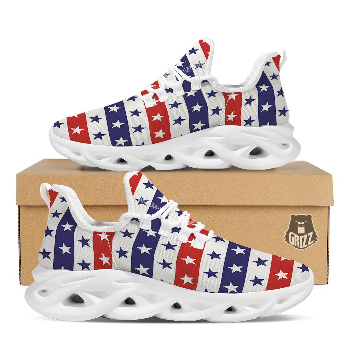 Star USA Patriotic Print Pattern White Running Shoes-grizzshop