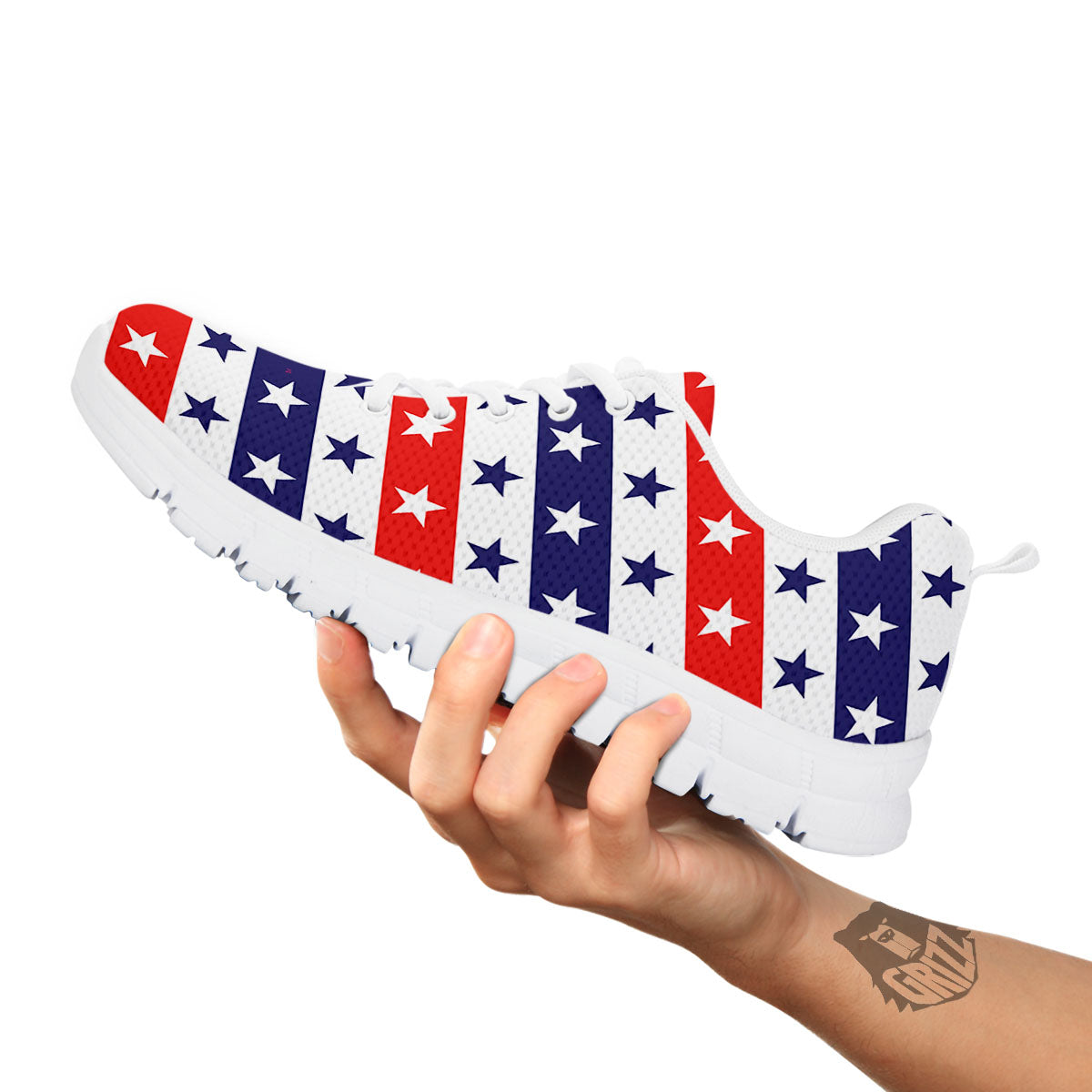 Star USA Patriotic Print Pattern White Sneaker-grizzshop