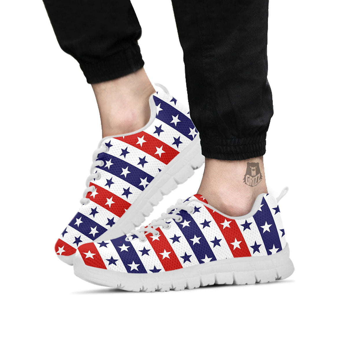 Star USA Patriotic Print Pattern White Sneaker-grizzshop