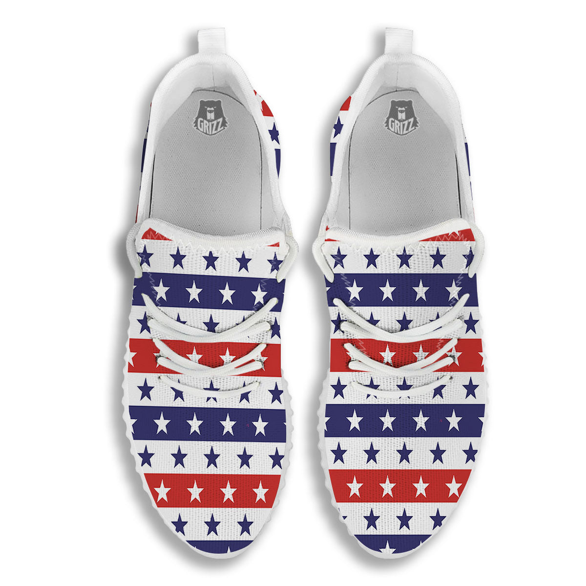 Star USA Patriotic Print Pattern White Walking Shoes-grizzshop