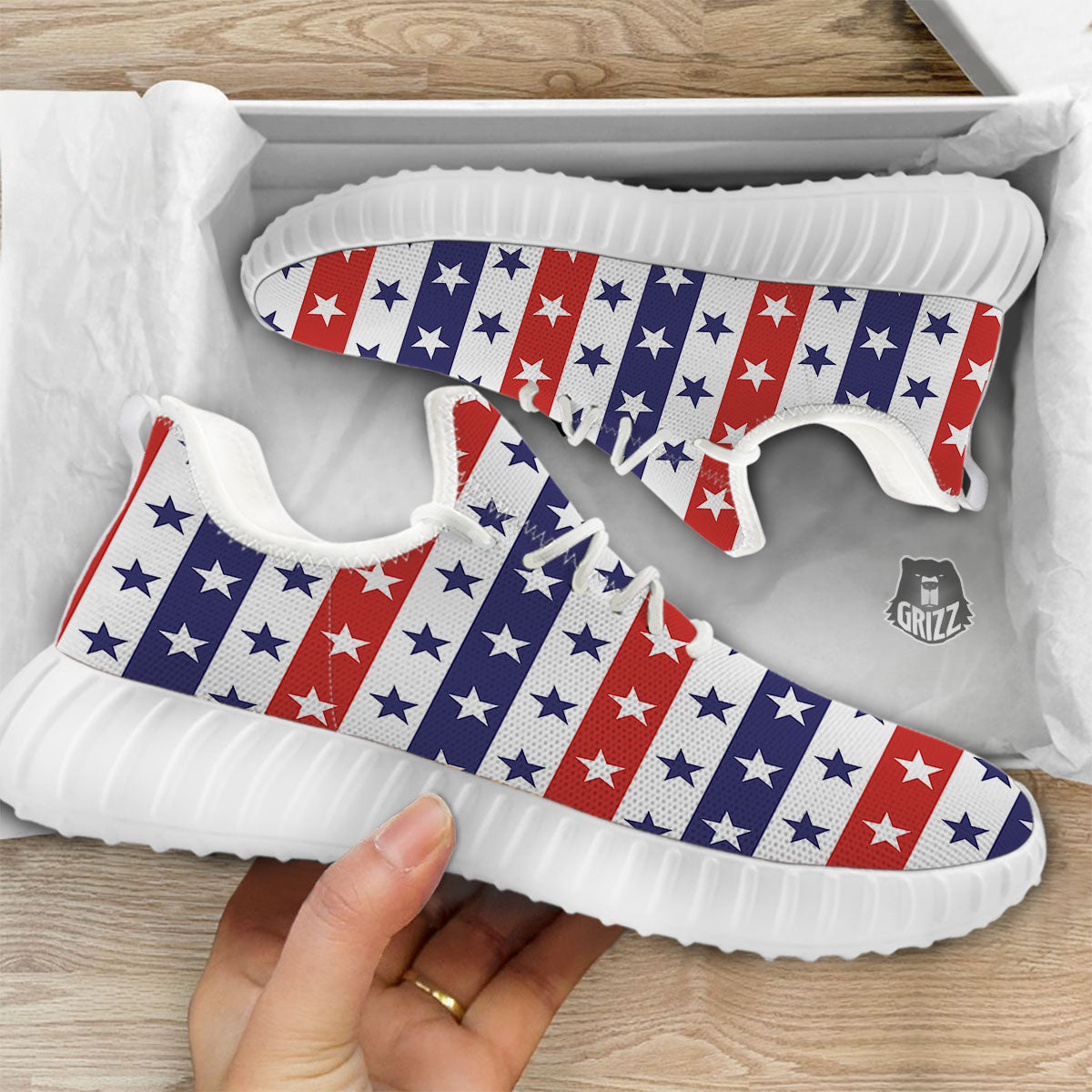 Star USA Patriotic Print Pattern White Walking Shoes-grizzshop