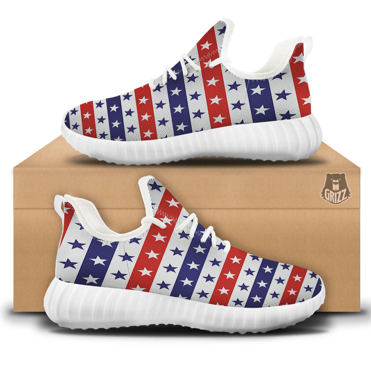 Star USA Patriotic Print Pattern White Walking Shoes-grizzshop