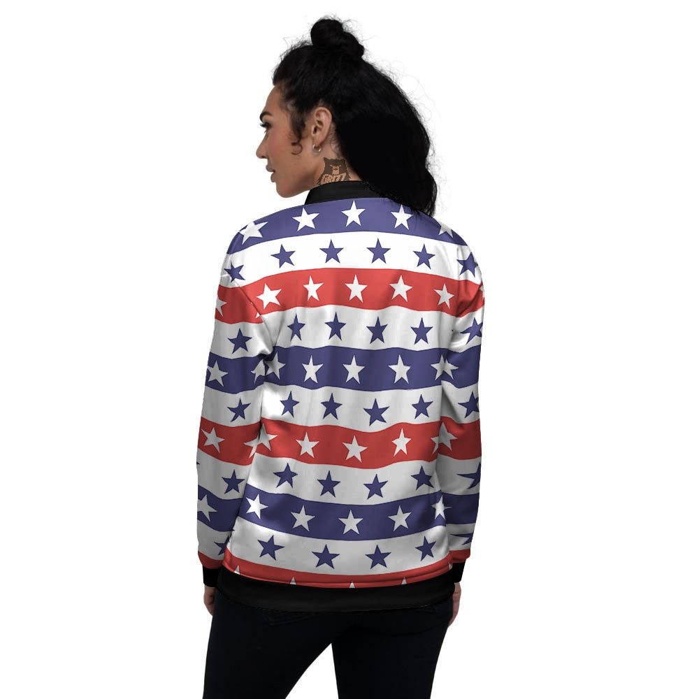 Star USA Patriotic Print Pattern Women's Bomber Jacket-grizzshop