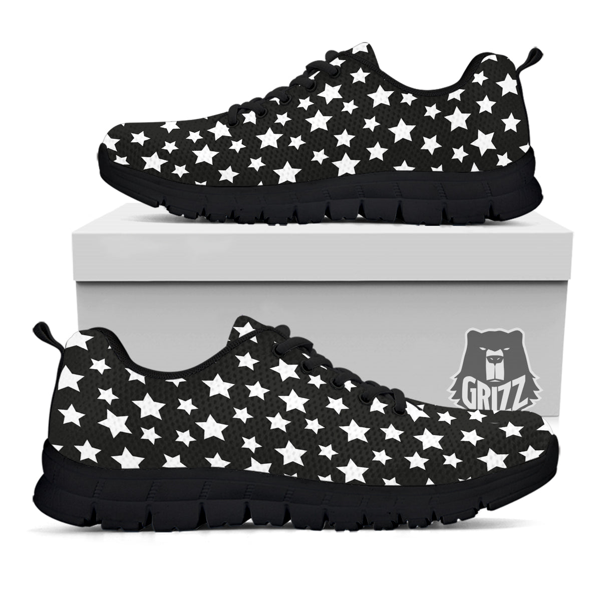 Star White And Black Print Pattern Black Sneaker-grizzshop