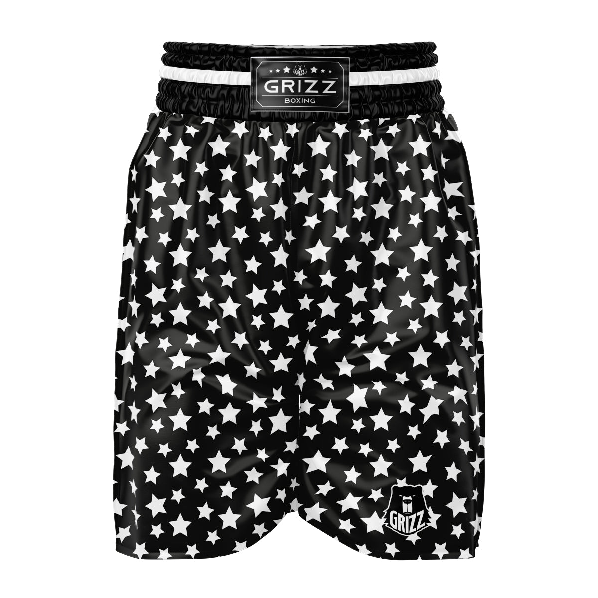 Star White And Black Print Pattern Boxing Shorts-grizzshop