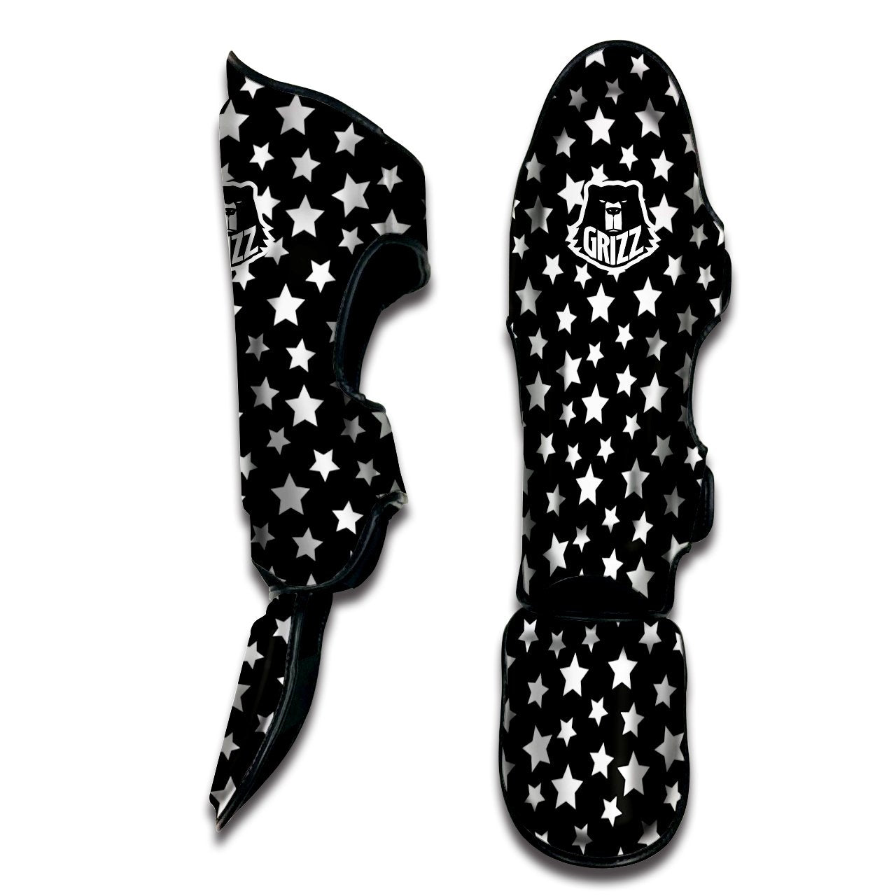 Star White And Black Print Pattern Muay Thai Shin Guards-grizzshop