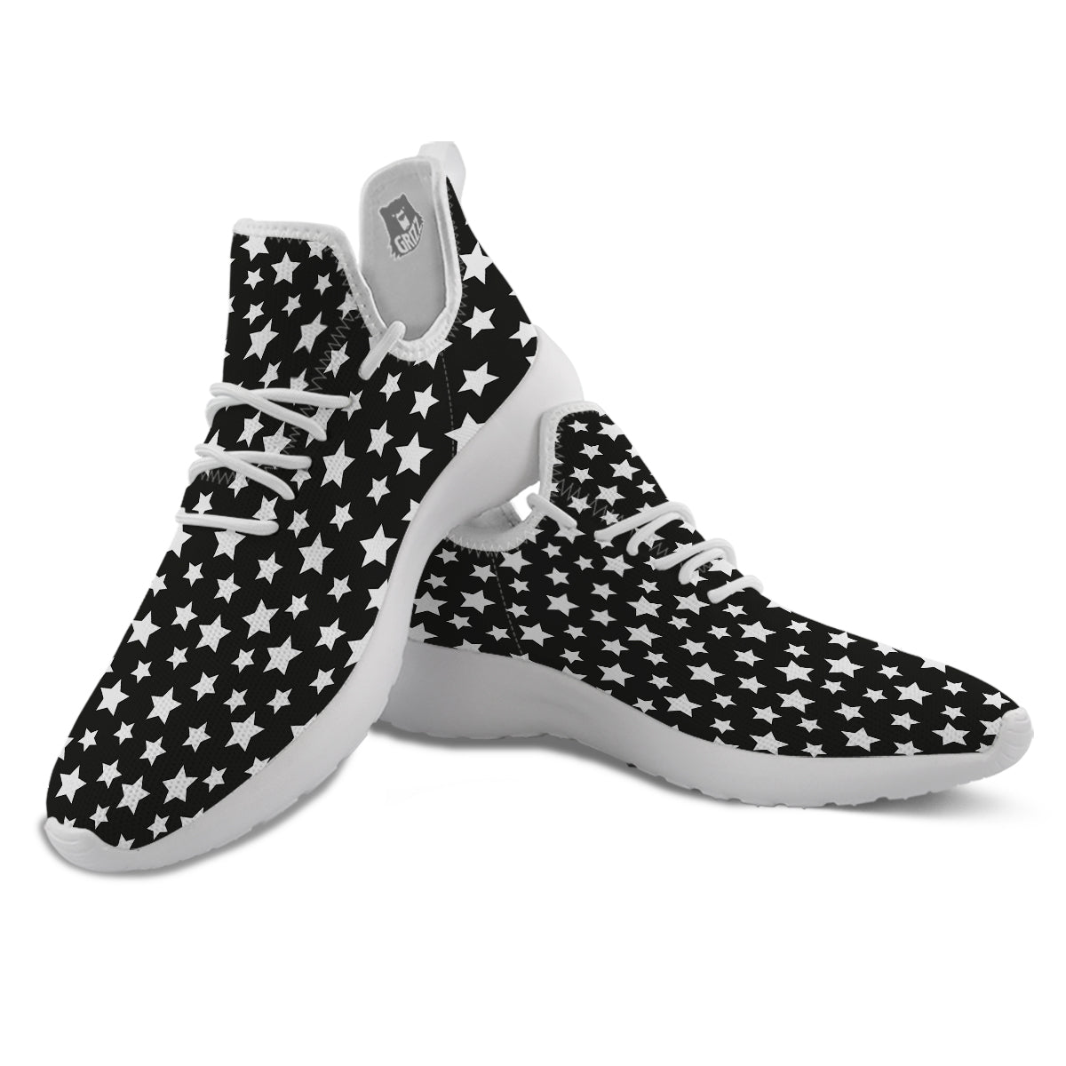 Star White And Black Print Pattern White Athletic Shoes-grizzshop