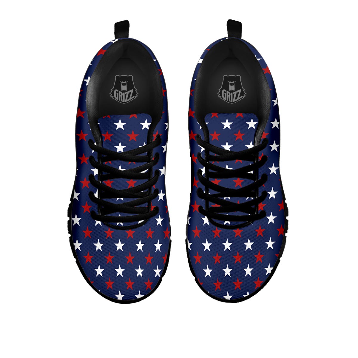 Star White And Red Print Pattern Black Sneaker-grizzshop