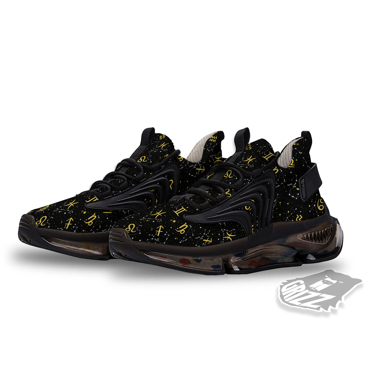 Star Zodiac Signs Print Pattern Black Gym Shoes-grizzshop