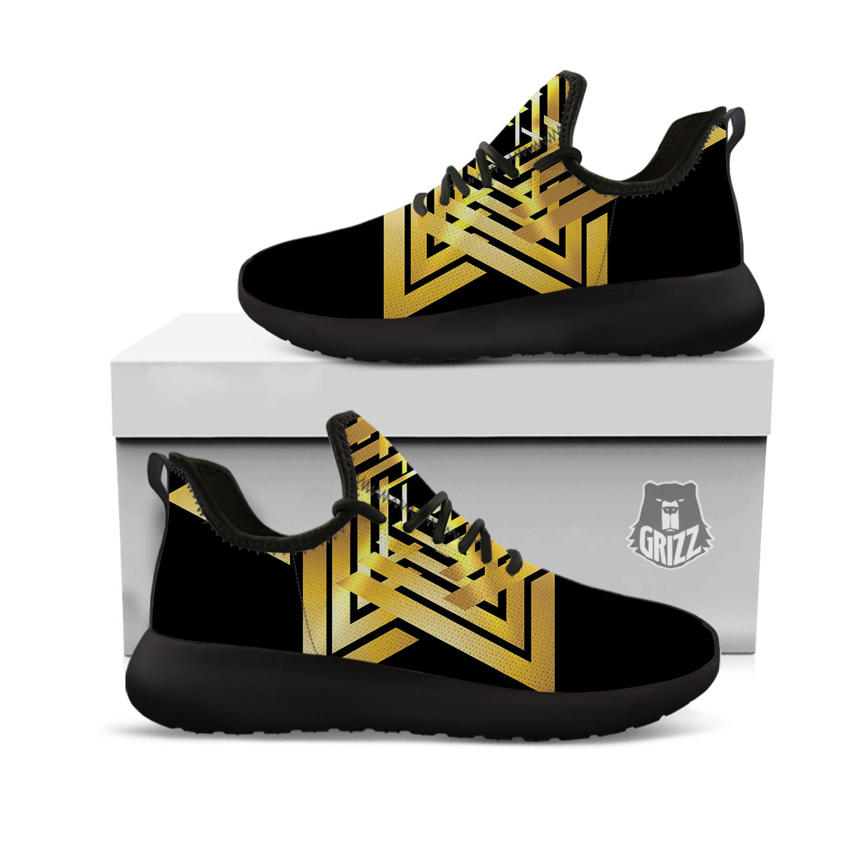 Star of David Gold And Black Print Black Athletic Shoes-grizzshop